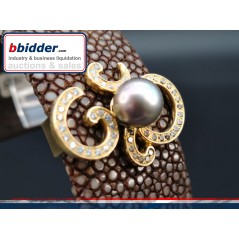 Rochenlederarmband - 750er Goldapplikation mit 51 Diamanten und Tahitiperle